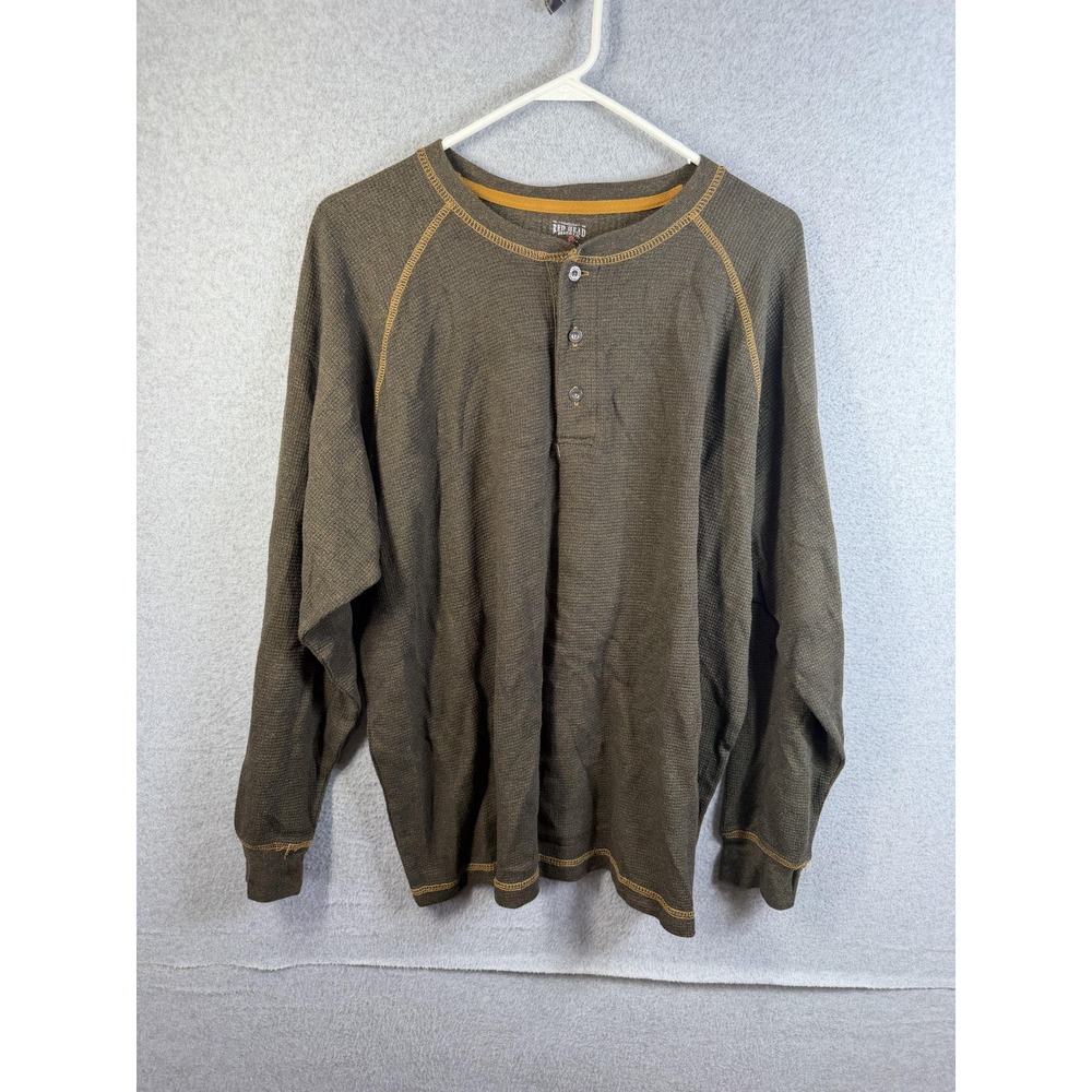 RedHead Shirt Mens XL Green Thermal Henley Long Sleeve Tagless Knit Casual